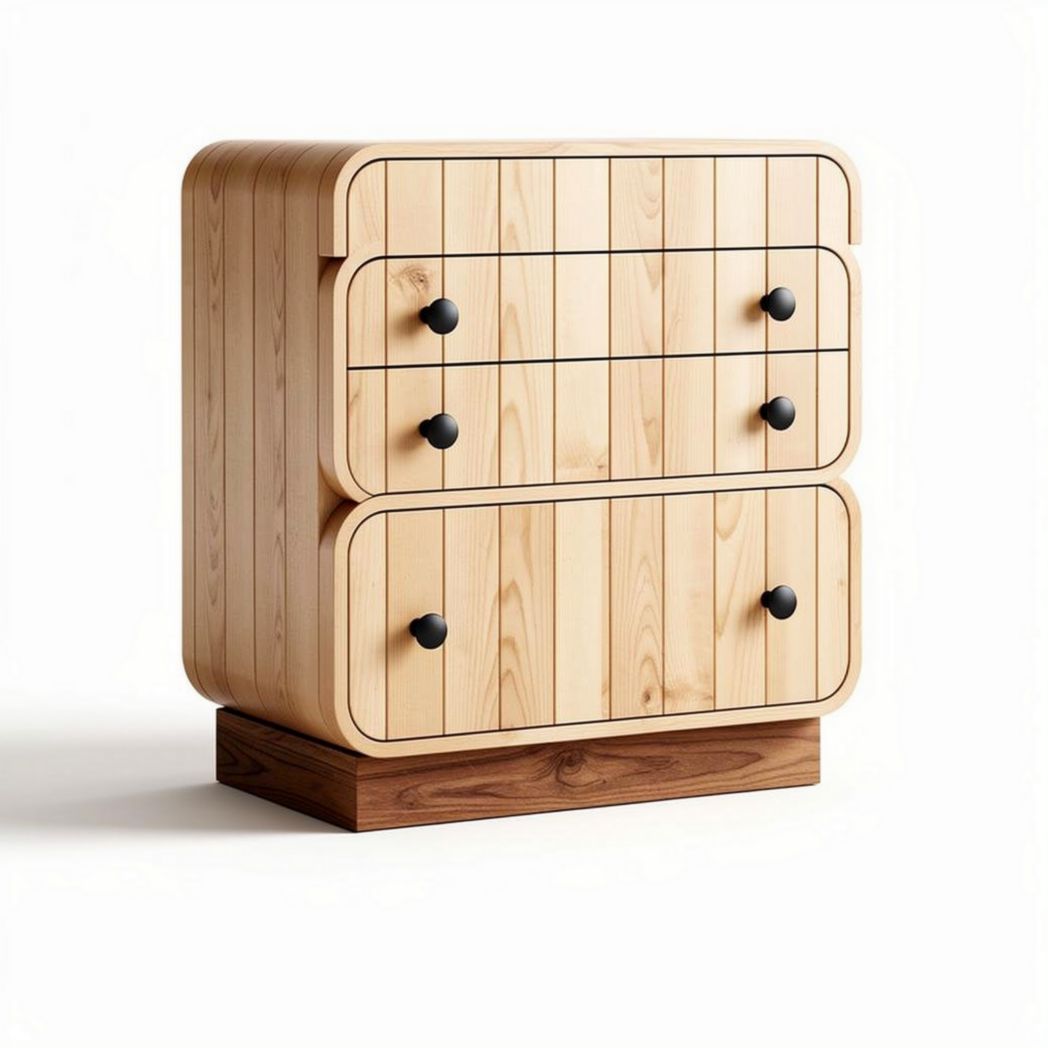 Commode en bois naturel avec trois tiroirs noirs 50 x 40 x 80cm