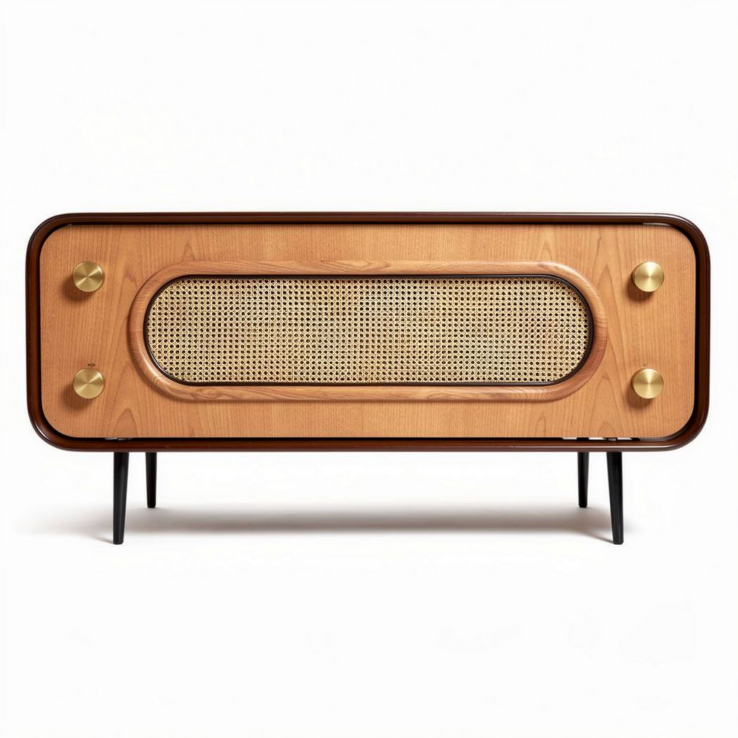 Meuble télé en bois précieux 80 x 30 x 40 cm design vintage avec pieds métalliques