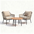 Ensemble de salon de jardin en acier et résine tressée couleur beige avec table de 70 x 70 x 80cm