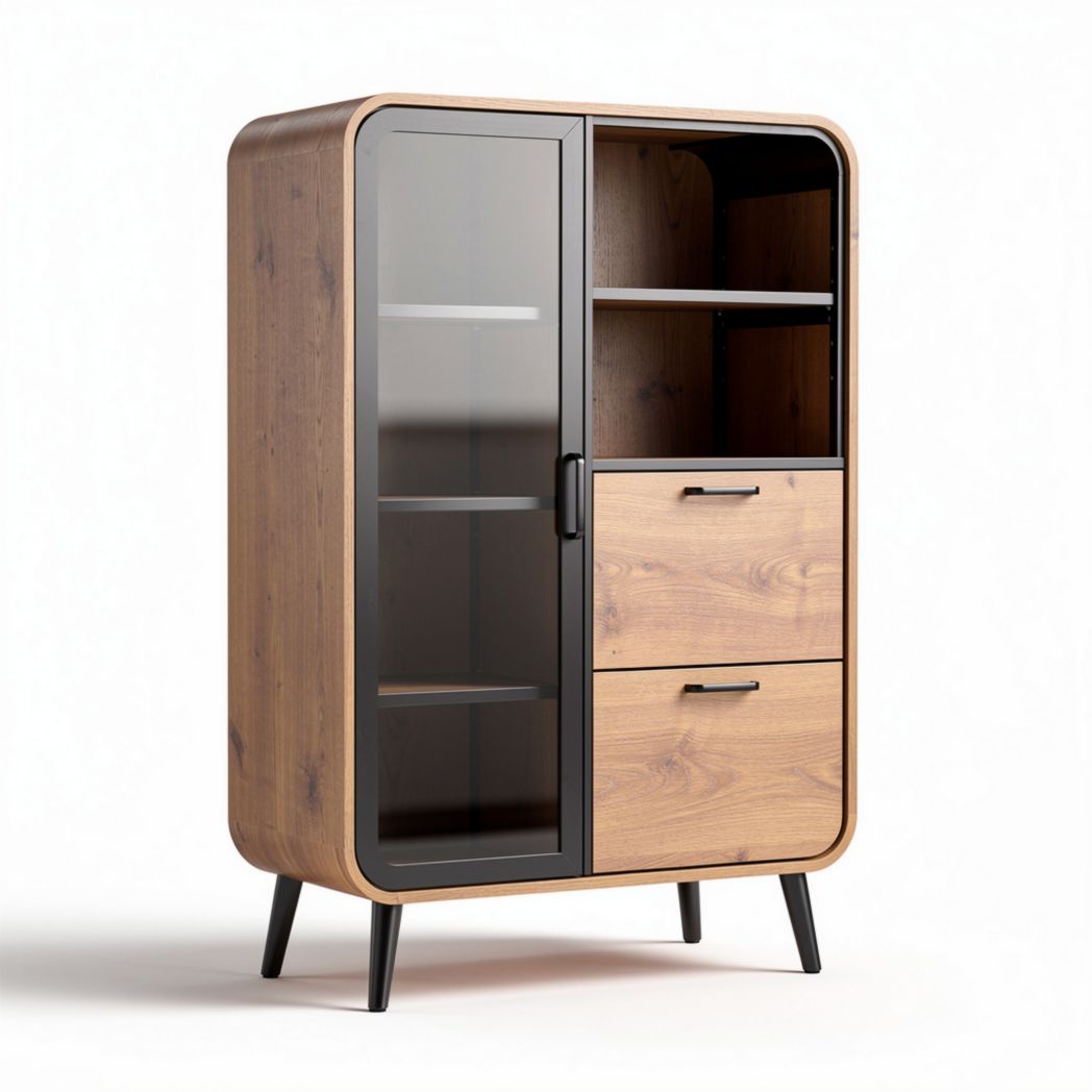 Cabinet de rangement en bois et verre 80 x 40 x 120cm avec tiroirs et étagères