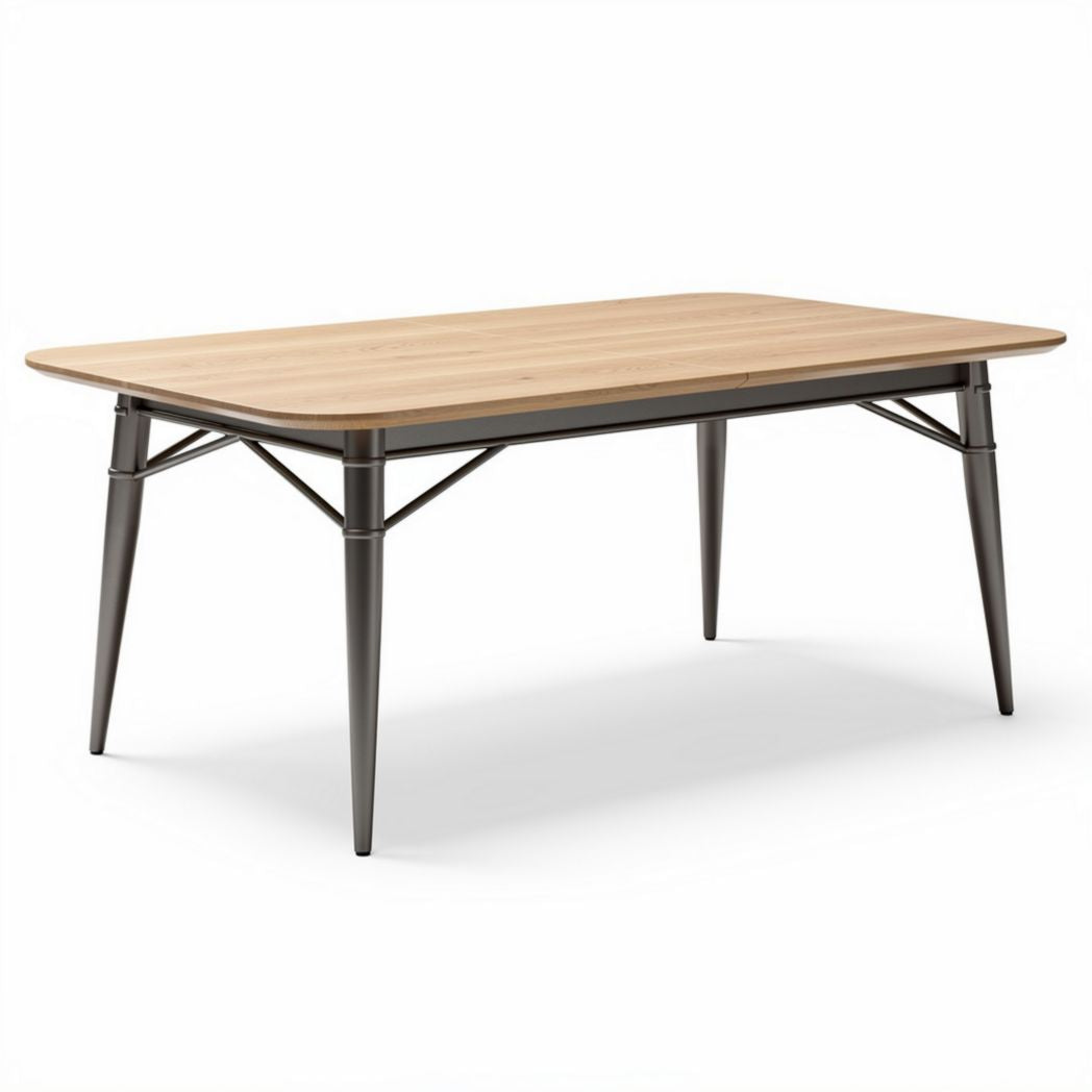 Table rectangulaire en bois et métal dimensions 160 x 80 x 75cm finition naturelle acier noir