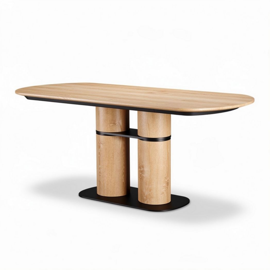 Table rectangulaire en bois clair avec pieds en métal noir 160 x 80 x 75cm