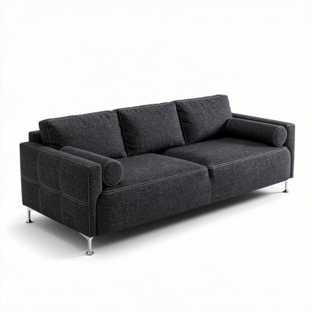 Canapé en tissu gris foncé dimensions 200 x 90 x 85cm avec accoudoirs rembourrés