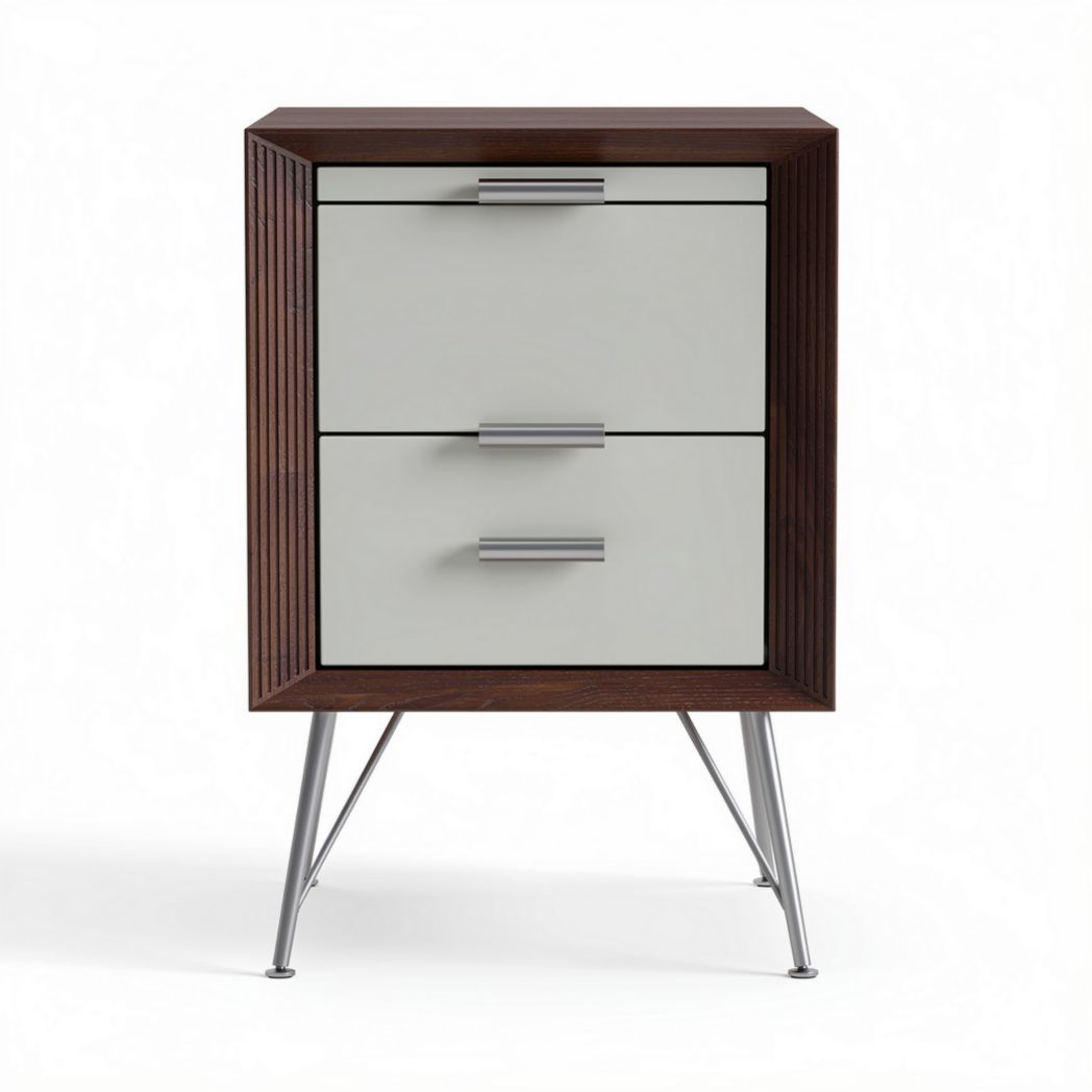 Commode en bois avec trois tiroirs gris et pieds en métal 40 x 40 x 70cm