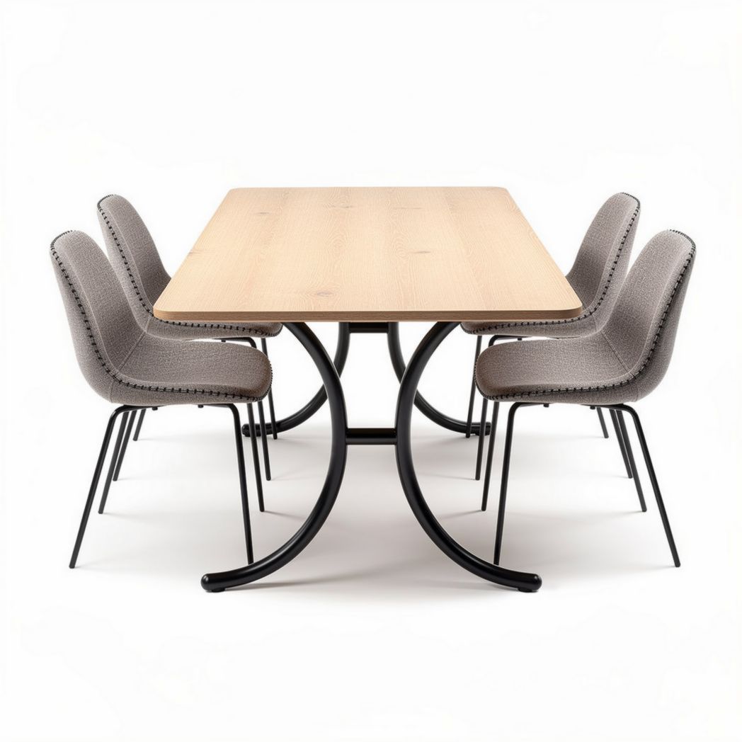 Table à manger en bois de chêne avec 4 chaises en tissu gris 180 x 90 x 75cm