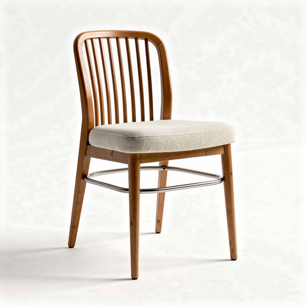 Chaise en bois avec assise en tissu beige dimensions 45 x 45 x 90cm