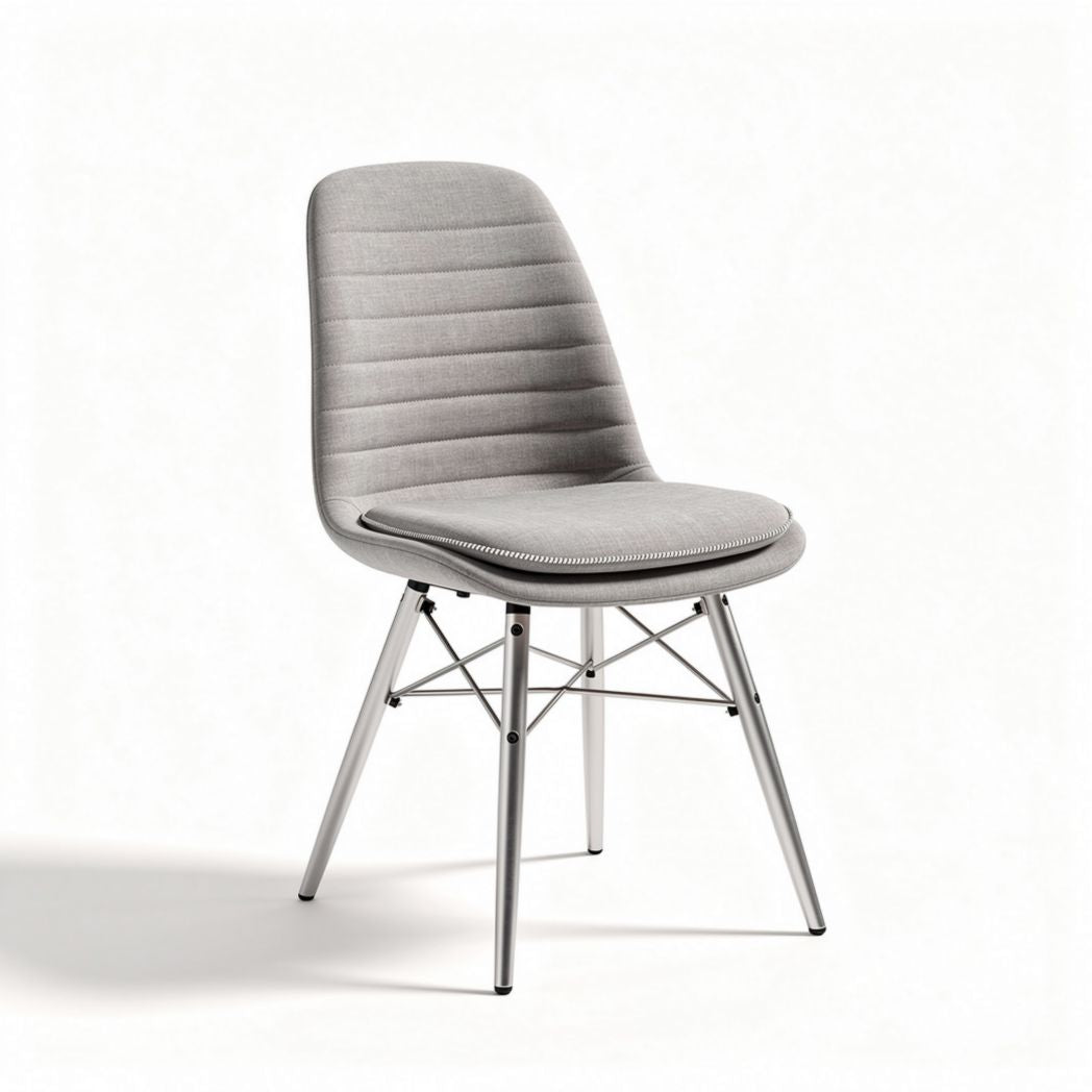 Chaise en tissu gris avec pieds en métal chromé dimensions 45 x 45 x 85cm
