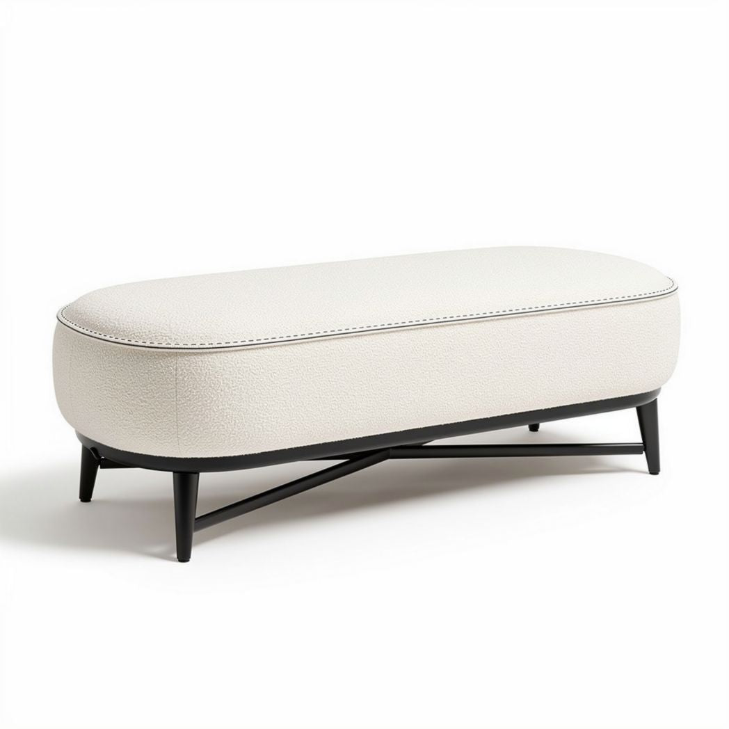 Pouf rectangulaire en simili cuir blanc 120 x 50 x 40 cm avec pieds en métal noir