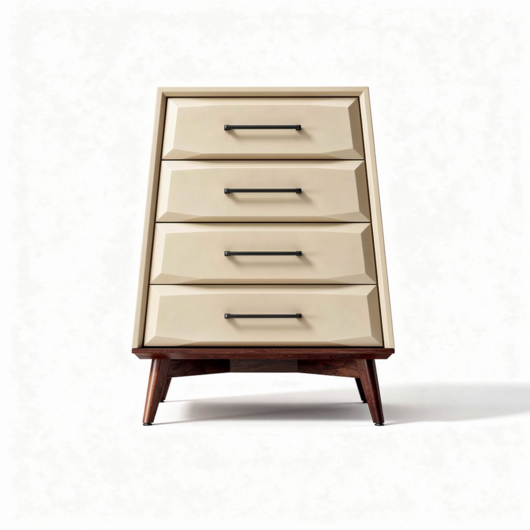 Commode en bois avec finitions beige et quatre tiroirs 50 x 40 x 90cm